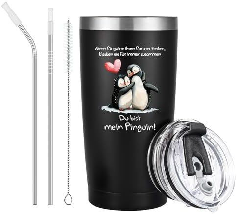 Livole Geschenke für Ihn zum Valentinstag, Du bist mein Pinguin Thermobecher, Valentinsgeschenk für Ihn, Männer, Freund, Ehemann, Tasse Valentinstag Mann, 600ml Doppelwandig Isolierter Camping Becher