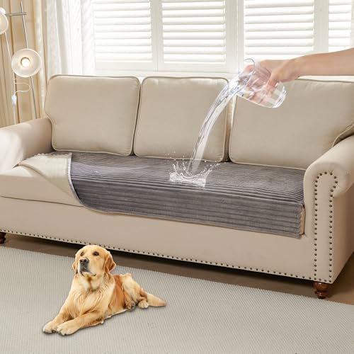 HAOMAIJIA Waterproof Couch Cover for Dogs Washable,Faux Fur Pet Couch Covers for Sofa,Soft Dog Bed Cover Non-Slip Couch Covers for 3 Cushion Couch Sofa Pet Friendly (Grey, 23 x 23 2 Pack)