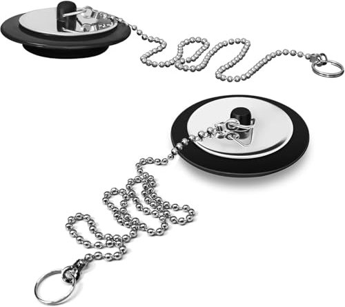 2 Pcs Universal Bath Plug, Kitchen Sink Plug with Stainless Steel Chain, Bath Plug Replacement, Bathroom Sink Plug Replacement, Drain Stopper for Bathroom Kitchen