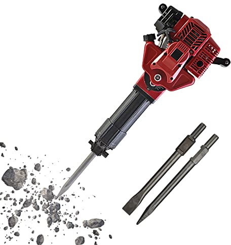Gasoline Jack Hammer Drill, 1700W Concrete Breaker with 2 Chisels - Ideal for Concrete Blocks, Brick, Rock, Road Maintenance - Powerful Demolition Hammer