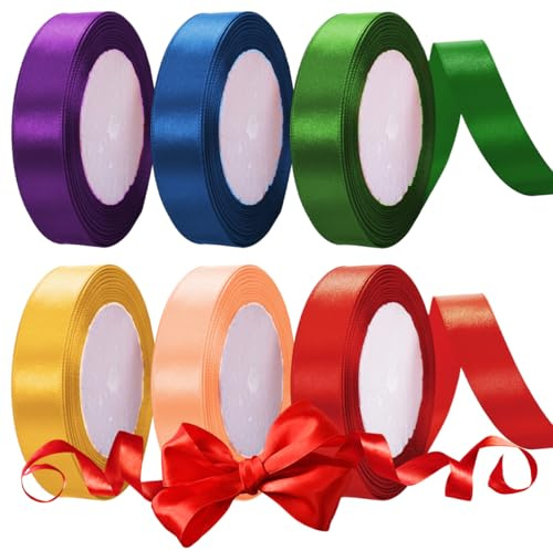 6 Farben Polyester Satinband, Geschenkband Breit, Geschenkband satin, Bunte Satin Band Seidenband, Geschenkbänder Satin für Hochzeit Dekoration, Geschenk Verpacken, Basteln (2cm x 22.8m)