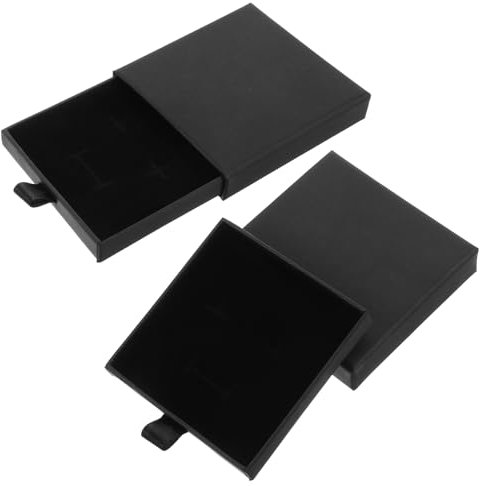 Lot de 2 petites boîtes à bijoux en papier épais, extensible, pour bracelets, colliers, boucles d'oreilles, bagues, cadeaux de bijoux (noir)