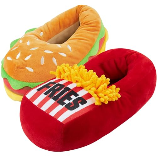 Get Trend Pantoufles Homme 3D Burger et Frites, Chaussons Droles en Peluche Antidérapants d'Intérieur, Idée Cadeau Homme (45/46 EU, Multi)