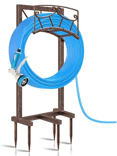 Support de tuyau de jardin en métal avec 5 points de fixation, Support de rangement pour tuyau d'arrosage, support de tuyau amovible et robuste pour Cour de pelouse extérieur (Cuivre Vintage)
