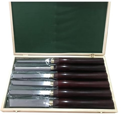 Ensemble de 6 burins de tour HSS pour sculpture sur bois Ensemble d'outils de tournage pour le tournage du bois Couteau à découper les meubles en racine avec boîte à outils Cadeaux,