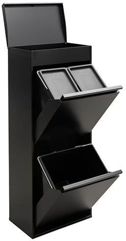 Arregui Top CR426-B Cubo de Basura y Reciclaje de 3 Compartimentos con Cajón Superior | 11+11+23 L (45 L) | con Cubetas para Envases y Orgánico | Contenedores de Reciclaje de Cocina | negro