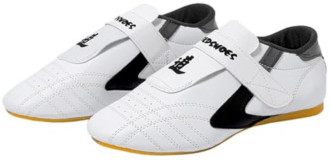 Teenager Martial Arts Training Shoes Kids Adults Taekwondo Shoes Boxing Shoes Training Wrestling Shoes Taekwondo Kung Fu Tai Chi Sport Gym Shoes for Boys Girls Men Women Adult 7.5 White Black