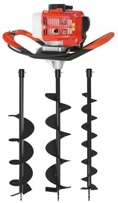 Post Hole Digger Gas Powered, 2.3HP Fence Post Auger Post Hole Digger with 3 Drill Bits and 1 Extension Rod, Easy Starter, Large Fuel Tank, for Fence Posts Installation Tree Planting