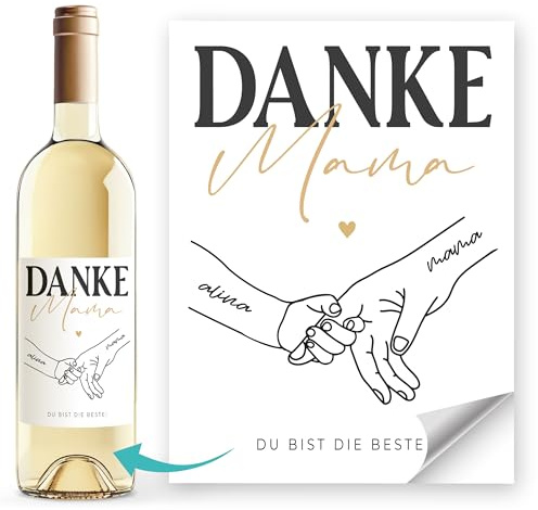 SpecialMe® Weinetiketten personalisiert Muttertag Mama Hände mit Namen Flaschenetiketten selbstklebend Wein-Geschenk Weiss unisize