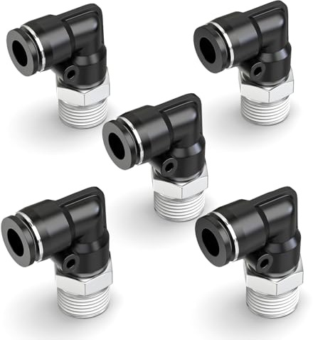 ERGAOBOY 5 pezzi 12 mm diametro esterno tubo x 1/4 filettatura BSP raccordi a innesto rapido a gomito maschio a 90 gradi, raccordi pneumatici neri connettori pneumatici a innesto rapido