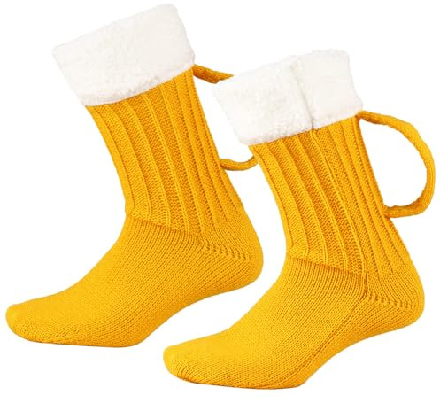 YWINETO Biersocken, lustige Socken für Männer und Frauen, Bierkrug-Socken, Bierliebhaber, Grafik, Winter, warme Füße, lang, Valentinstag, Weihnachten, 3D-Strick-Bodensocke