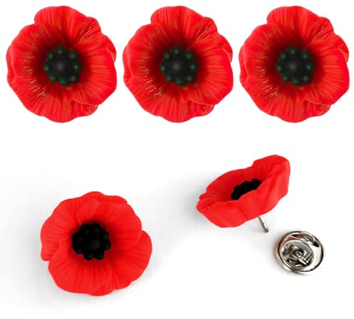 5 PCS Poppy Badge and Pins 2025, Red Poppy Flower Brooch, Remembrance Day Poppies Brooch for Women Men, Lest We Forget Poppies Pin Badge Brooches, Veterans Day Memorial Days Gift