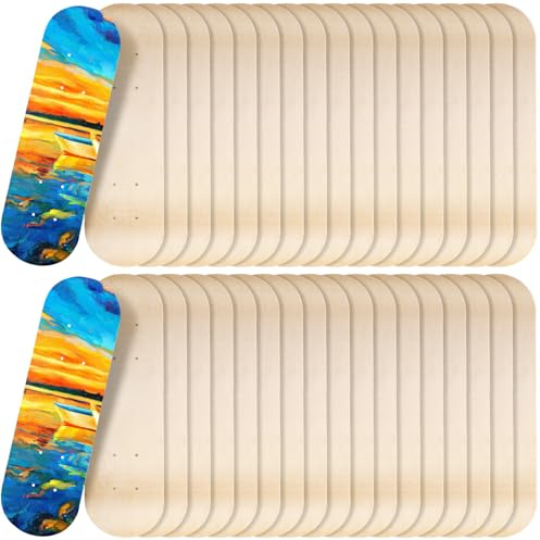 Meooeck Blank Skateboard Wooden Decks Bulk Beginner Kid Mini Maple Skateboard 17 x 5 Inch 7 Ply Double Tail Skate Light Decks for Painting Replacement Decoration (36 Pack)