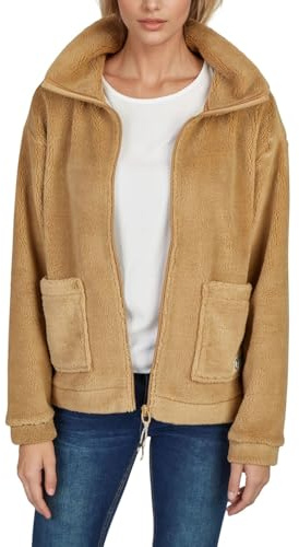 DENIMFY Fleecejacka dam normal passform DFKira teddyfleece vinterjacka övergångsjacka ståkrage svart beige brun S M L XL XXL, Tanninbrun, XXL