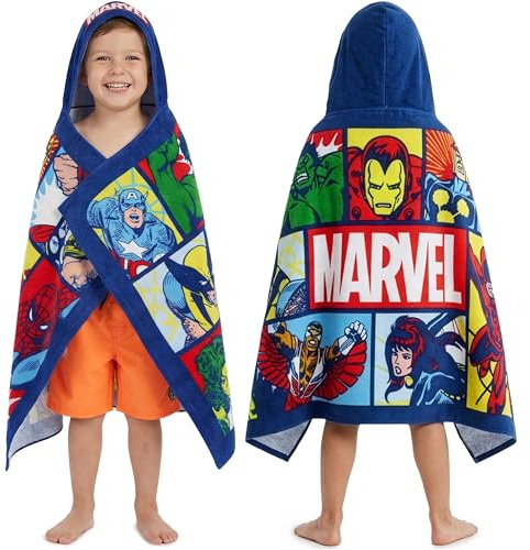 Get Trend Marvel Bath Towels with Hood for Boys, Soft Absorbent Cotton Beach Towels, Swimming Pool Hooded Poncho for Kids, Shower Bath Cozy Superhero Gifts for Boys Ages 6-14 (Multi Marvel)