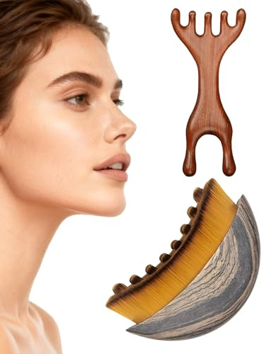 HUVZOR 2PCS Cepillo Facial y Peine de Contorno Linfático,Masajeador de Drenaje Linfático,Cepillo Facial en Seco,Se Adapta al Contorno de la Piel,Aliviando la Fatiga Facials,para Cara,Barbilla（