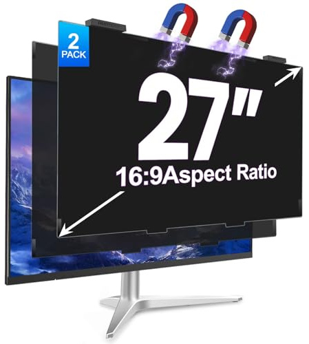 GUDTEKE 2Pack Magnetic 27 Inch Privacy Screen for Computer Monitor 16:9 Aspect Ratio, Hanging Removable Anti-Blue/Glare Protector Film, Anti Spy Desktop Security Private Filter 27in