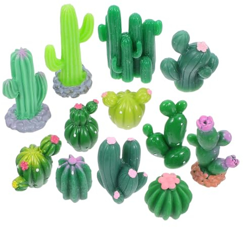 FIXOSHEE 12 pièces Lot de Mini Cactus Résine Décoratifs Micro Paysage Désert Décor de Bureau sans Entretien Accessoire Jardinage DIY Ornement Naturel et Éducatif pour Maison et Fenêtre