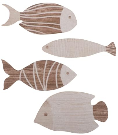 Toyvian Decorazione Parete Pesci in Legno a Forma di Fish Shaped, 4 Pezzi, Leggeri e Facili da Appendere, Stile Nautico Beach per Vacanze Estive e Arredamento Casa