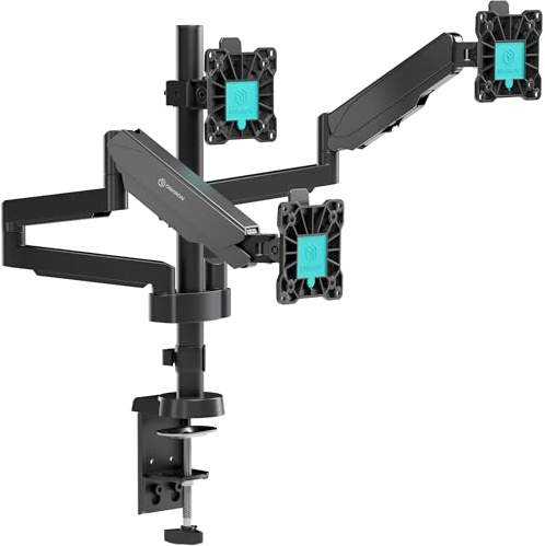 ONKRON PC-skärmstativ 3-skärm 13–32 tum, trippelskärmsfäste vikt 8 kg vardera, PC-skärmarm 3 VESA-skärmar 75x75 och VESA 100x100, ledad arm för skrivbordsskärm full rörelse svart G280-B