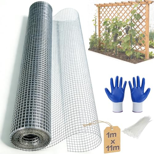 Ruyry Drahtgitter Feinmaschig, 100 cm x 11 m Wühlmausgitter für Hochbeet, Maschendraht Rolle Volierendraht Verzinkt Kaninchendraht Hasendraht Maschenweite 6 mm Drahtgeflecht für Garten Füllen Lücken