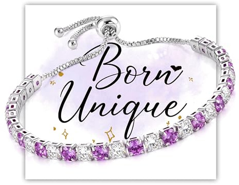 JeweBella Pulsera Mujer Plata Piedra Natal Pulseras Tenis Circonita Cúbica Brillante Ajustable Pulsera Amistad Cadena Joyas para Mujeres Accesorios de Moda Regalo Cumpleaños Mujer Niña