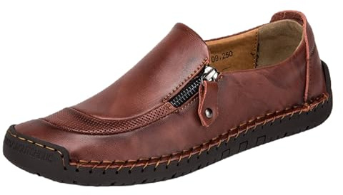 Zapatos Casuales Tradicionales de Cuero para Hombre Botas de Conducción a Mano Ideales para Viajes y Aventuras al Libre (Brown1, 40) #1731