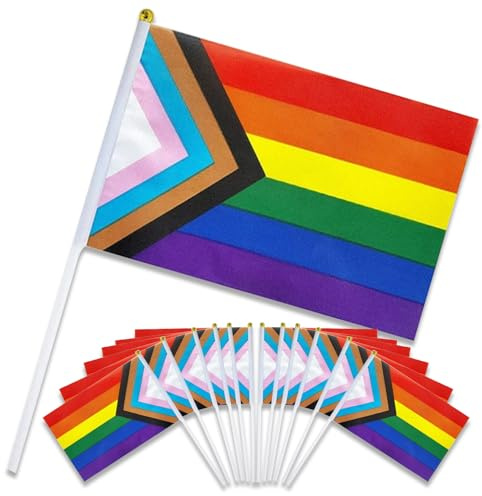 MaNeaz 12 Piezas 14 * 21cm Bandera Orgullo Gay Pride Flag Banderas Pequeñas Orgullo Banderas LGBTQ Miniatura Eventos, Celebraciones, Accesorios Bandera en un Palo(B)