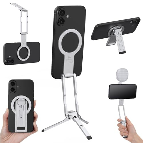 K&F CONCEPT TQ02 Ultrafino 7 mm Soporte Magnético 59 g, Palo Selfies Trípode Plegable para iPhone, Mini Trípode de Bolsillo con Doble Cara Magnética y Gancho, Compatible con iPhone 17-12 y Android