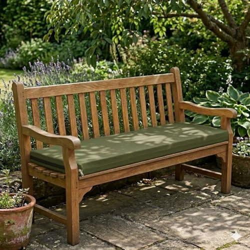 Goldstar Beddings Premium Garden Bench Cushion - 3 Seater Foam Seat Pad for Indoor/Outdoor Use (Olive Green, 3 Seater 18 x 55 x 2)