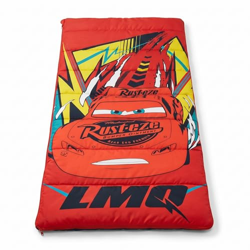 Saco de Dormir Infantil 70×140 cm | Ligero y cálido 100% poliéster con Cierre de Cremallera | Ideal para excursiones Escolares, pijamadas y Camping (Cars Mcqueen - Rojo)