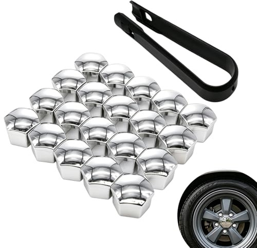 20Pcs Wheel Nut Covers 19mm Silver | Universal, With Removal Tool, Hexagonal Lug Nut Covers, Compatible with Most Cars