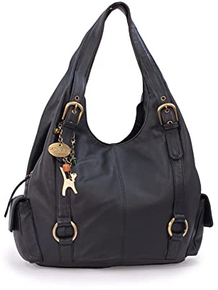 Catwalk Collection Handbags - Damen Leder Schultertasche - Handtasche Groß - Hobo Bag mit Viele Fächer - Alex