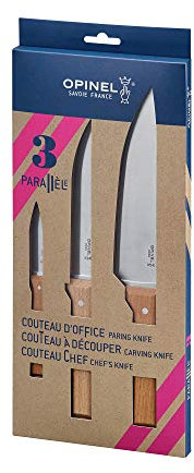 Opinel OP01838 Parallele Kochmesserset, rostfreier Sandvik-Stahl, Chef, Tranchier-und Allzweckmesser, Buchenholzgriff Messer, Mehrfarbig, One Size