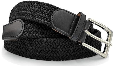 GLOMY flätat elastiskt bälte för män och kvinnor i en färg eller dubbla färger unisex, Svart, 120