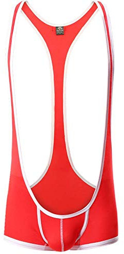 CSMARTE Herren-Gymnastikanzug, Shapewear, Strapse, Wrestling, Singlet, Turnanzug, Tanga, Overall, Slip, Bademode, Herren-Unterwäsche, Rot, Größe XL, Rot, XL