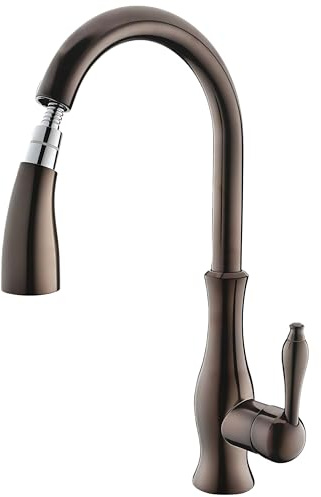 Wanym Kitchen Taps with Pull Out Spray Brass, Kitchen Sink Mixer Tap Pull Out Sprayer Faucet Black Solid Brass, Oil Rubbed Bronze Faucet, 360° Rotating Antique Mixer Tap, Cold and Hot for Kitchen