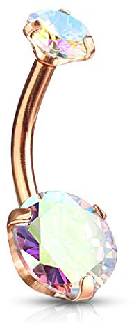 beyoutifulthings Bauch-nabelpiercing 2 Regenbogen-Effekt Zirkonia Rund 8mm Nabel-Piercing Chirurgenstahl Bananabell viele Farben Stab 1,6/10mm