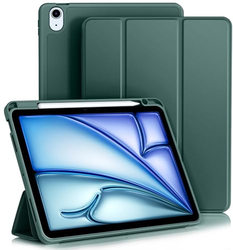 Vobafe Hülle für iPad Air 11 Zoll 2025/2024 M3/M2, iPad Air 5 4 Generation(2022/2020, 10,9 Zoll,5./4.), Flexibler TPU-Rückdecke mit mit Stifthalter, Auto Schlafen/Wachen, Kiefern Grün