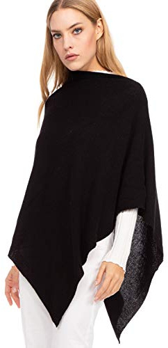 Marine Cashmere - Cashmere Blend Poncho for Women, Delicate and Soft Cashmere Yarn, Made in Italy (Black)