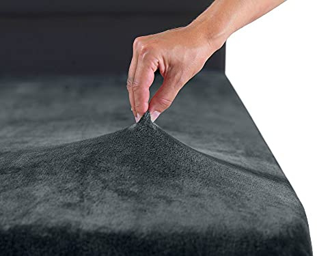 MALIKA® Premium warme Spannbettlaken Cashmere-Touch Bettlaken Jersey Fleece Spannbetttuch Laken, Farbe:Anthrazit, Größe:140-160 x 200 cm