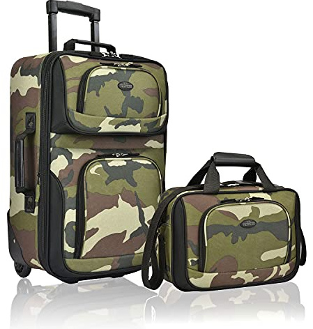 U.S. Traveler Rio Lightweight Softside Rolling Carry-on Suitcase, 2-Wheel Set, Camouflage
