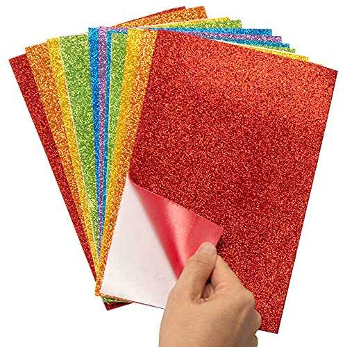 Baker Ross AX948 Glitzer Regenbogen Selbstklebende Moosgummi Platten - 12er Pack, Buntes Kunstzubehör zum Basteln für Kinder und Erwachsene, Bastelmaterial für Schultüten, Rainbow