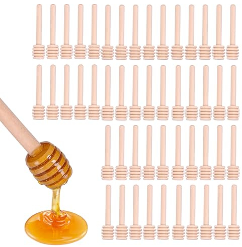 Spargimiele Legno Piccoli,50 Pezzi Bastoncino per Miele 8cm, Cucchiaini Bastoncini Miele Legno Piccoli,Bastoncini in Legno per Vaso di Miele Jar,Cucchiai per Miele per Piovigginoso