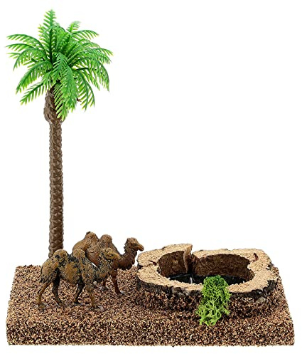 Holyart Oase mit Kamelen und Einer Palme für Krippe, 8 cm