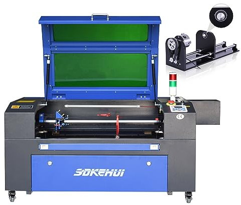 Autofokus-100W CO2 Laser Graviermaschine Cutting Engraver Graveur Cutter 700mmx500mm Laser Engraving Maschine Lasergravurmaschine + Drehachse