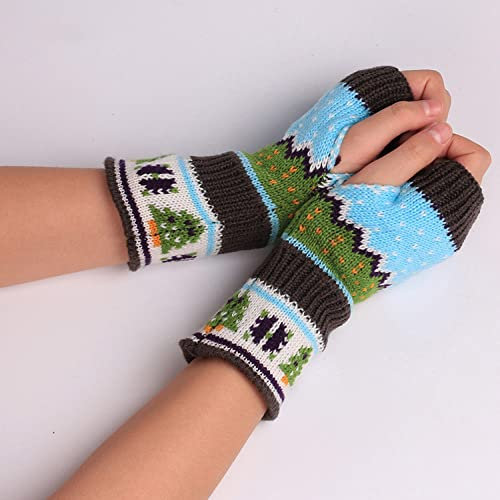 Liyinco Frauen Gestrickte Weihnachtsbaum Fingerlose Handschuhe Winter Dicke Warme Halbe Fingerhandschuhe Gestrickte Bunte Halbe Fingerhandschuhe Dunkelgrau Einheitsgröße