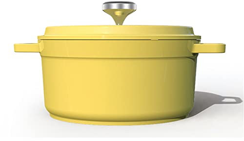 Casseruola in Ghisa con Coperchio - Alluminio Pressofuso - Pentola di Ghisa, Casseruola “forno olandese” in ghisa smaltata, 4.67 L Pentola Antiaderente Yellow 24cm