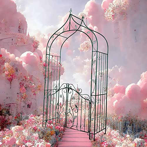 HSPLXYT Gartenlaubengitter aus Metall, Pflanzen, Rosen, Torbogen im Freien, for Kletterpflanzen, Rosen, Reben, Garten, Rasen, Hinterhof, Hochzeit, mit Tür, schwärzlich grün