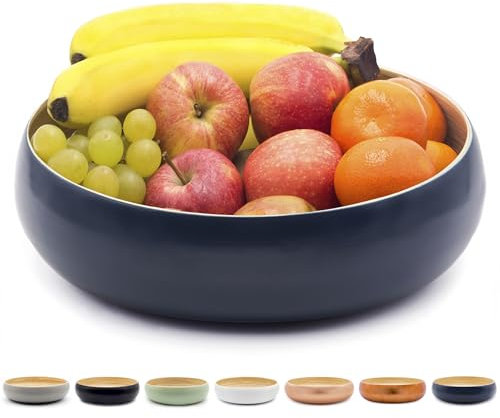 Dehaus® Large Stylish Bamboo Fruit Bowl - 30cm, Navy Blue - Wooden Salad Serving Bowl - Fruit Basket for Kitchen or Bread Basket - Table Centrepiece Decoration - Home & Kitchen Tableware Accessories